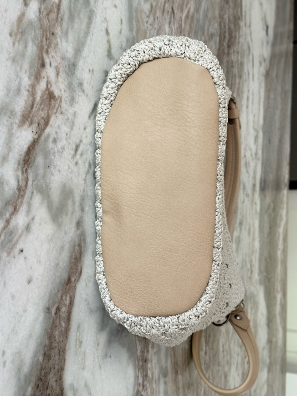 The Sak Sequoia Cream & Tan Crochet Leather Hobo Shoulder Bag with Bag Charm - Picture 14 of 17